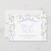 ワイルドフラワーブルーボウフレーム赤ちゃんシャワーありがとう サンキューカード (正面)