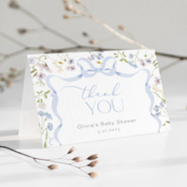 ワイルドフラワーブルーボウフレーム赤ちゃんシャワーありがとう サンキューカード