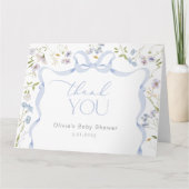 ワイルドフラワーブルーボウフレーム赤ちゃんシャワーありがとう サンキューカード (正面)