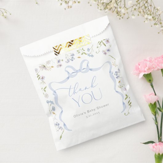 ワイルドフラワーブルーボウフレーム赤ちゃんシャワーありがとう フェイバーバッグ (封をした状態)