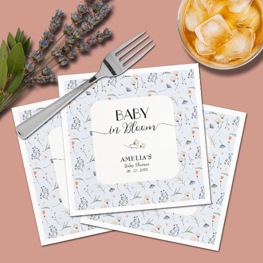 ワイルドフラワーブルーボーイベビーシャワー スタンダードカクテルナプキン