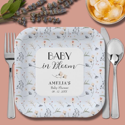 ワイルドフラワーブルーボーイベビーシャワー ペーパープレート