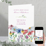 ワイルドフラワーブルーミングワンダフルフローラ誕生日カード カード<br><div class="desc">かわいらしワイルドフラワーの誕生日カード。このデザインは縁どカラフルの野生の花のフローラをピンク色の赤と黄色に分け、デイジーの仕切りと背中にマッチの花束を持つ。</div>