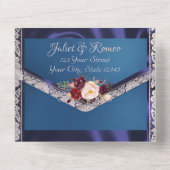 ワイルドフラワーブルーリボン、レース&ライト オールインワン招待状 (裏面)