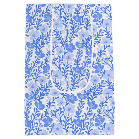 ワイルドフラワーブルー開花フローラベビーシャワーカスタム ミディアムペーパーバッグ (裏面)