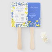 ワイルドフラワーブルー黄水色結婚式プログラム ハンドファン (正面&裏面)