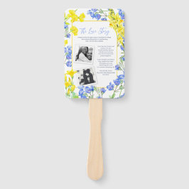 ワイルドフラワーブルー黄水色結婚式プログラム ハンドファン