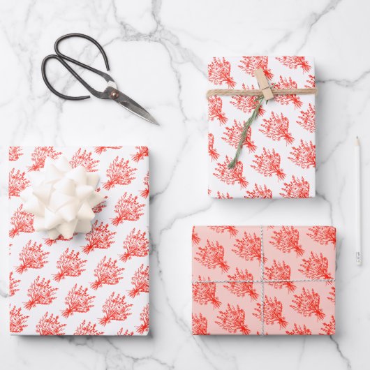 ワイルドフラワーブーケお洒落フローラ赤ピンク ラッピングペーパーシート (正面)