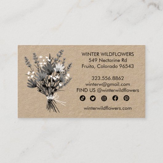 ワイルドフラワーブーケエレガントシックなソーシャルアイコンクラフト 名刺 (裏面)