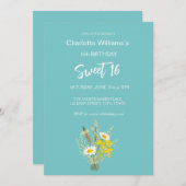 ワイルドフラワーブーケフローラ16歳の誕生日パーティー 招待状 (正面/裏面)