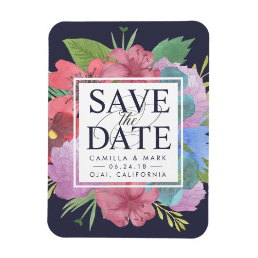 ワイルドフラワーブーケ日付を保存 マグネット (縦)