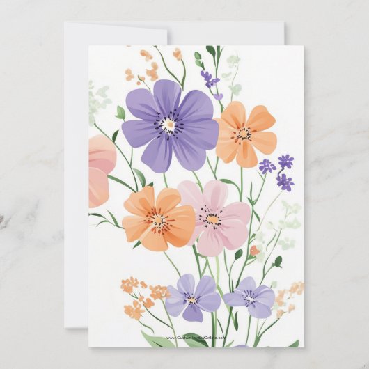 ワイルドフラワーブーケ春フローラガールベビーシャワー 招待状 (裏面)