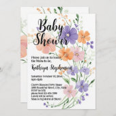ワイルドフラワーブーケ春フローラガールベビーシャワー 招待状 (正面/裏面)