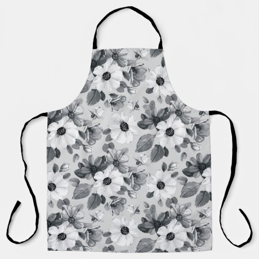 ワイルドフラワーブーケ水彩ヴィンテージ図 エプロン (正面)