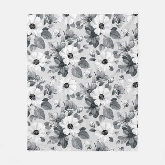ワイルドフラワーブーケ水彩ヴィンテージ図 フリースブランケット (正面)
