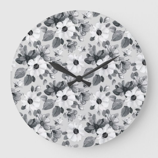 ワイルドフラワーブーケ水彩ヴィンテージ図 ラージ壁時計 (正面)