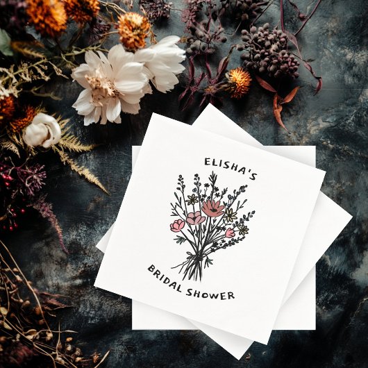 ワイルドフラワーブーケ素朴お洒落ブライダルシャワー スタンダードカクテルナプキン