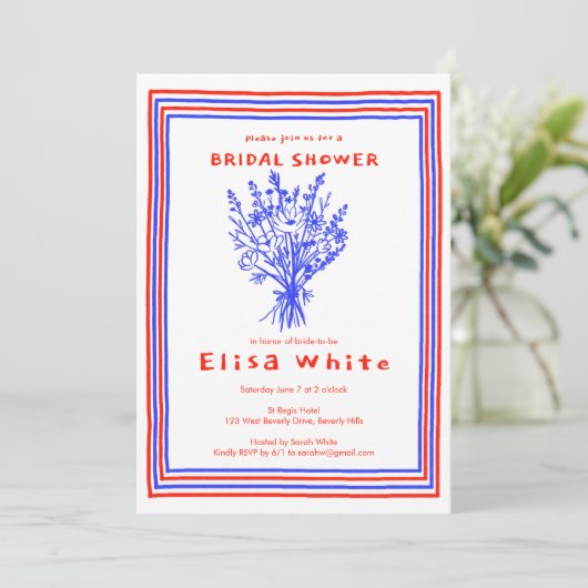 ワイルドフラワーブーケ素朴お洒落ブライダルシャワー 招待状 (スタンド正面)