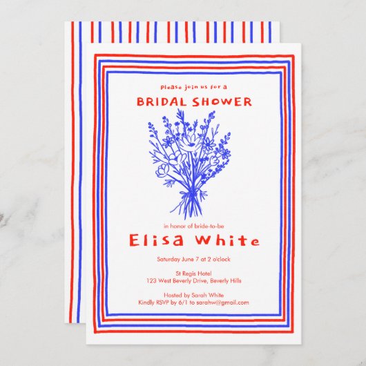 ワイルドフラワーブーケ素朴お洒落ブライダルシャワー 招待状 (正面/裏面)