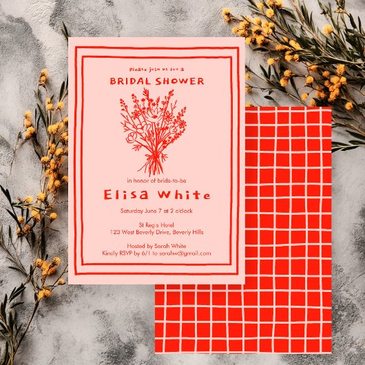 ワイルドフラワーブーケ素朴お洒落ブライダルシャワー 招待状