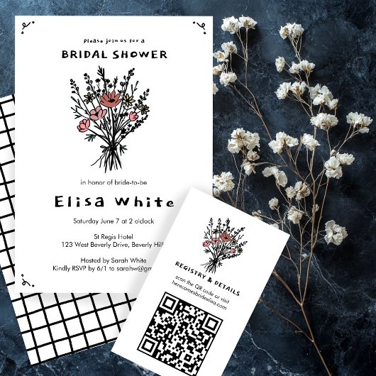 ワイルドフラワーブーケ素朴お洒落ブライダルシャワー 招待状