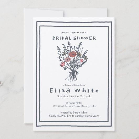 ワイルドフラワーブーケ素朴お洒落ブライダルシャワー 招待状 (正面)