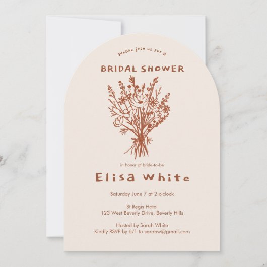 ワイルドフラワーブーケ素朴アーチシャお洒落ワー 招待状 (正面)