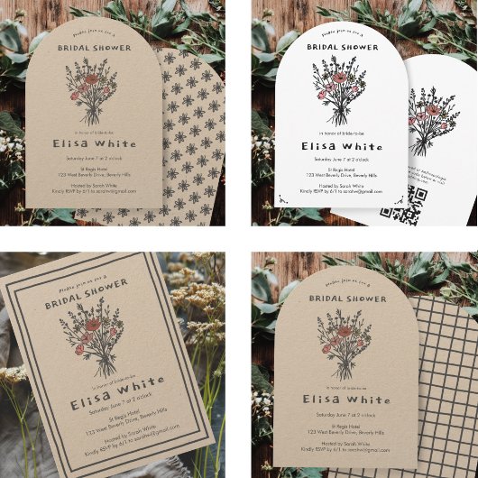 ワイルドフラワーブーケ素朴アーチシャお洒落ワー 招待状