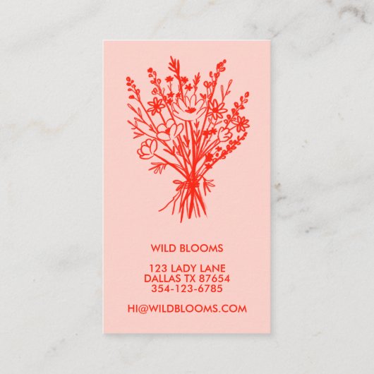 ワイルドフラワーブーケ素朴ミニマルフローラブルーレッド 名刺 (裏面)