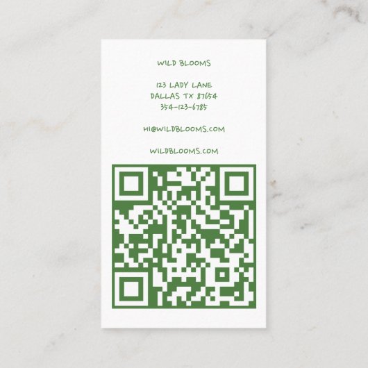 ワイルドフラワーブーケ素朴手作りフローラQRコード 名刺 (裏面)