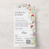 ワイルドフラワーブーケQRコードすべて1つの招待状 オールインワン招待状 (内側)