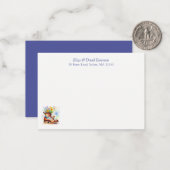 ワイルドフラワーブーツ付き水色マウス ノートカード (正面/裏面インサイチュ)