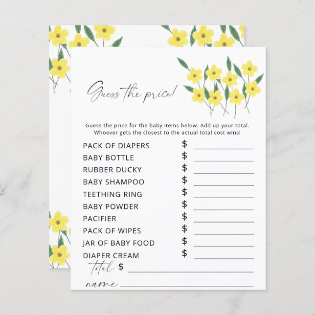 ワイルドフラワープライスゲームを推測 (正面/裏面)