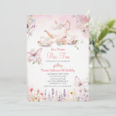 ワイルドフラワープリンセスパルティーピンクバタフライ誕生日 招待状 (スタンド正面)