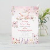 ワイルドフラワープリンセス パーティー ピンク バタフライ バースデー 招待状 (スタンド正面)