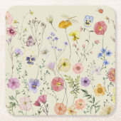 ワイルドフラワープレス花水彩フローラ スクエアペーパーコースター (正面)