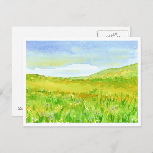 ワイルドフラワープレーリーウォーター絵画カラー ポストカード (正面/裏面)