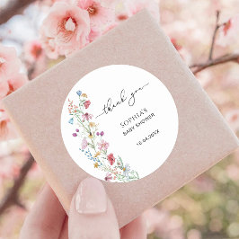 ワイルドフラワーベイビーシャワーありがとう ラウンドシール