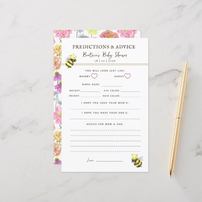 ワイルドフラワーベイビーシャワーアドバイスと予測ゲーム (正面/裏面インサイチュ)