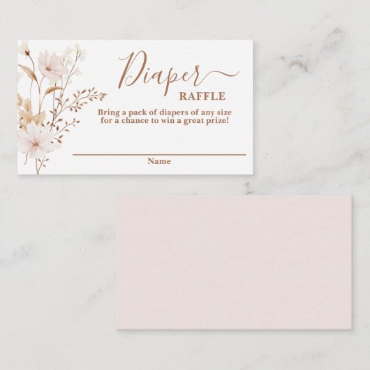 ワイルドフラワーベイビーシャワーガールおむつラッフルカード エンクロージャーカード (正面/裏面)