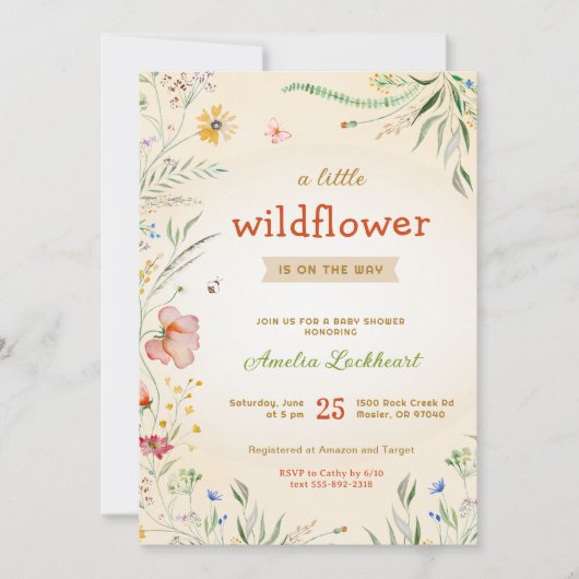 ワイルドフラワーベイビーシャワーフラワーサマーシックスプリンクル 招待状 (正面)
