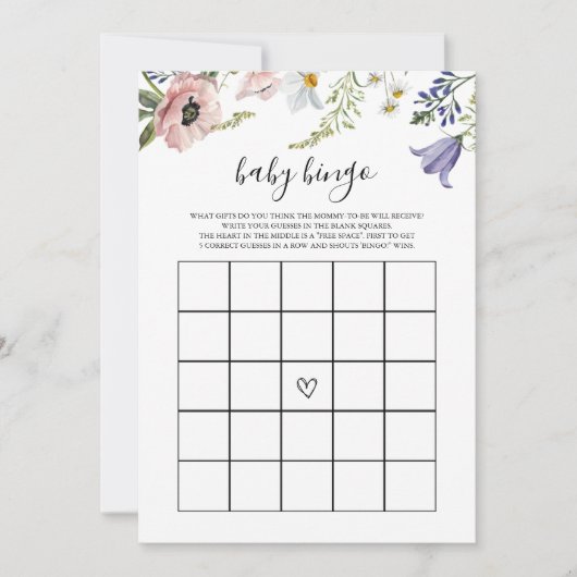 ワイルドフラワーベイビーシャワーベイビービンゴゲームカード 招待状 (正面)