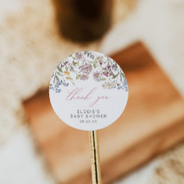 ワイルドフラワーベイビーシャワーラウンドステッカーフローラピンク ラウンドシール