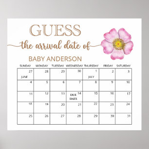 ワイルドフラワーベイビーシャワー推定期日カレンダー ポスター
