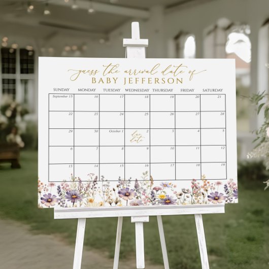 ワイルドフラワーベイビーシャワー推定期日カレンダー ポスター
