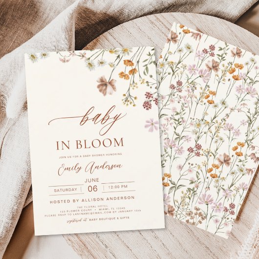 ワイルドフラワーベイビー イン ブルーム ベイビーシャワー テラコッタ 招待状