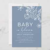 ワイルドフラワーベビーの開花ベビーシャワーほこりっぽい青 招待状 (正面)