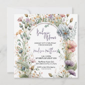 ワイルドフラワーベビーの開花水の色ベビーシャワー 招待状 (正面)