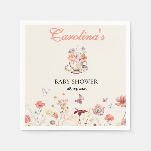 ワイルドフラワーベビーは紅茶のパーティーの赤ちゃんシャワーを醸造している スタンダードカクテルナプキン (正面)