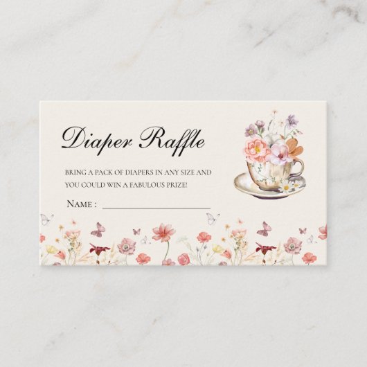 ワイルドフラワーベビーは、紅茶の赤ちゃんシャワーおむつを醸造している エンクロージャーカード (正面)